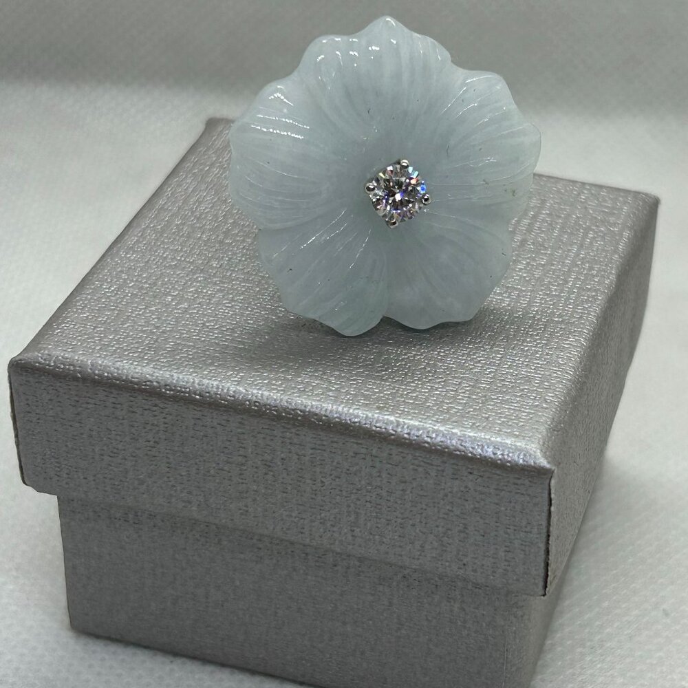 NEW! Natural Jade Carved and Moissanite 42.50 ctw Primrose Floral Ring! 5